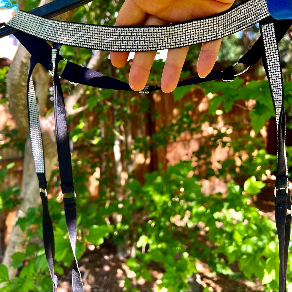 Victorias Secret black satin crystal shine strap garter belt XS/S Sold Out